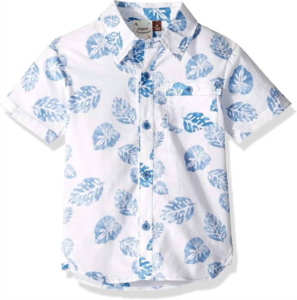 NEW FORE AXEL & HUDSON boy's leaf print shirt in white